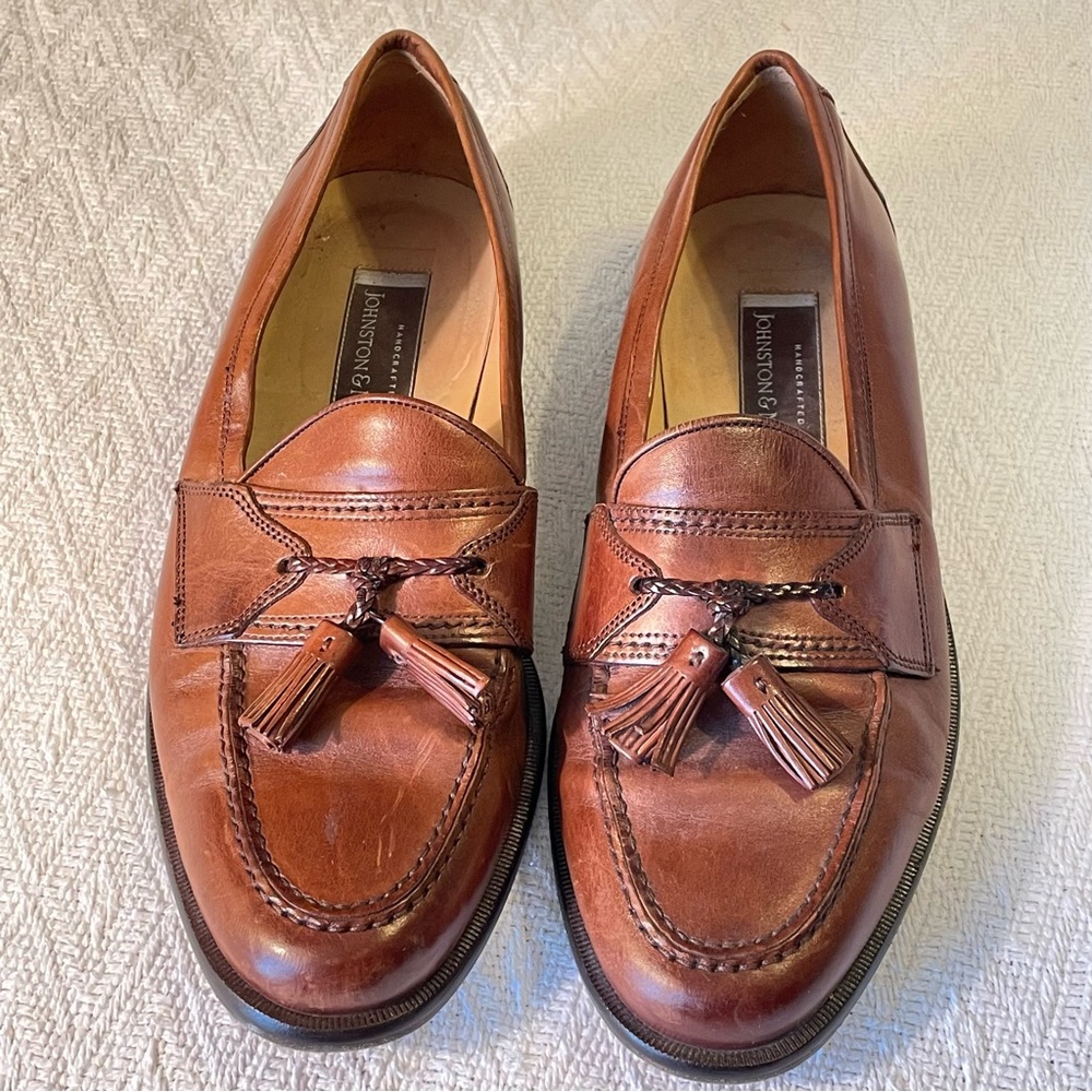 Johnston Murphy Made in Italy Brown Leather Slip On Tassle Loafers Men’s 8 1/2 M